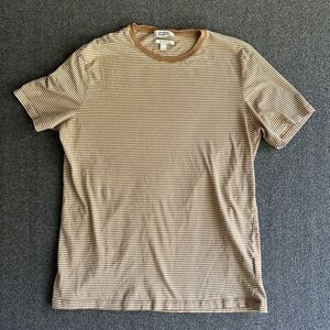 COS Cotton Womens Crew Neck Brown White Stripe Short Sleeve Tee Shirt Top Large